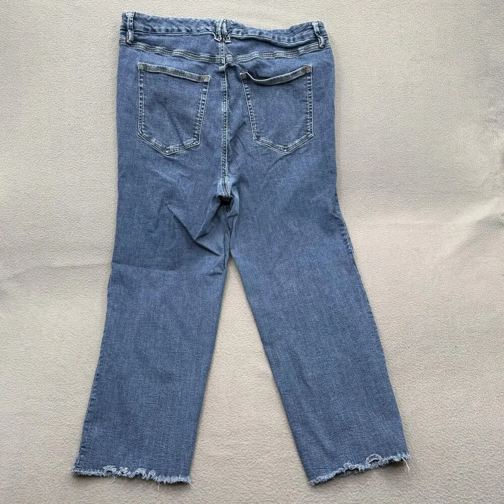 Good American Jeans Womens 20 Plus Blue High Rise Straight Leg‎ Raw Hem Denim